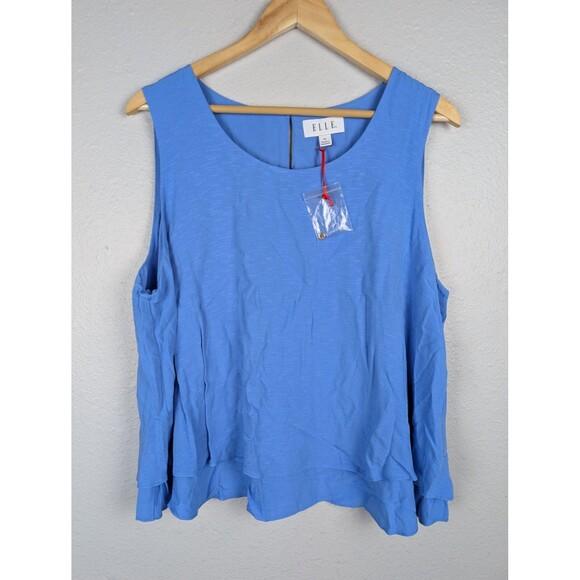 ELLE Tank Top Womens XL Blue Sleeveless Layered Blouse Rayon Lightweight New - Picture 1 of 6